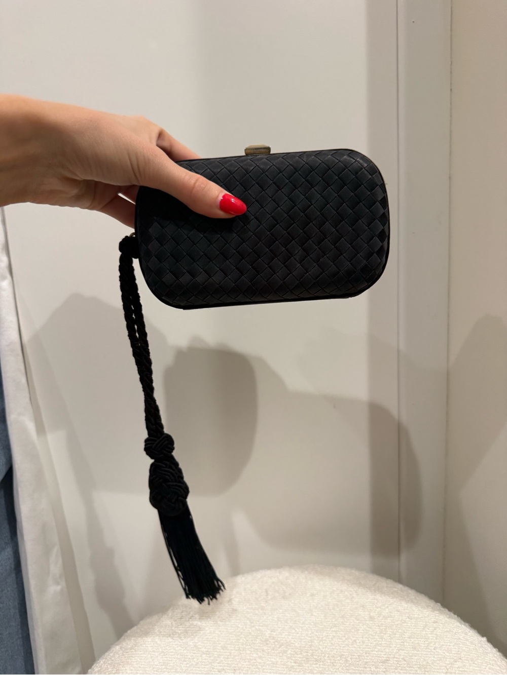Bottega Veneta Woven Leather Black Clutch with Tassel - Picture 2 of 3